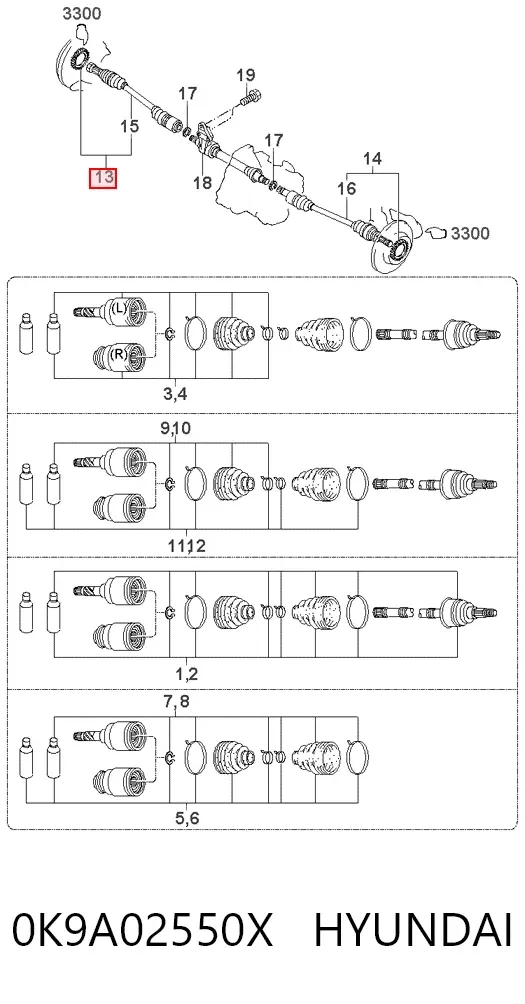 Правая полуось 0K9A02550X Hyundai/Kia