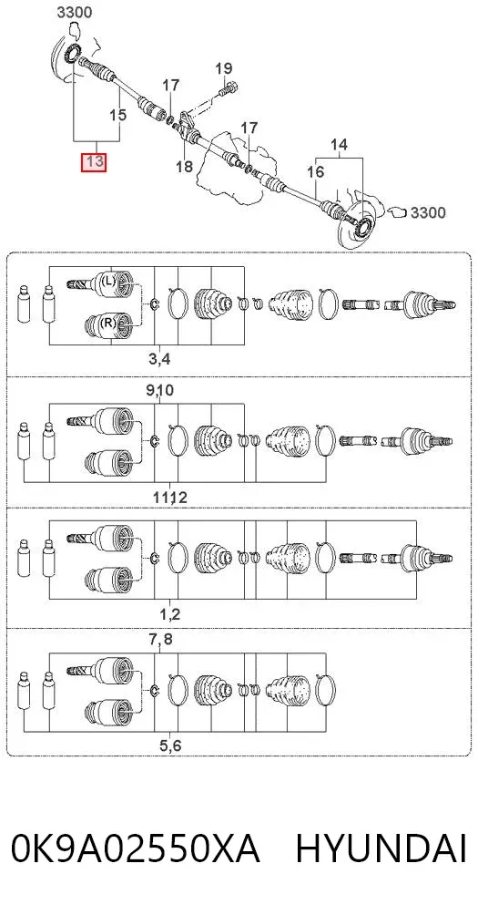 Правая полуось 0K9A02550XA Hyundai/Kia