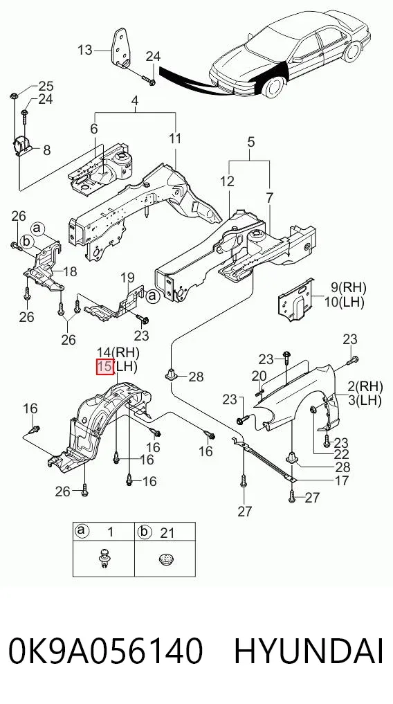 Подкрылок передний левый 0K9A056140 Hyundai/Kia