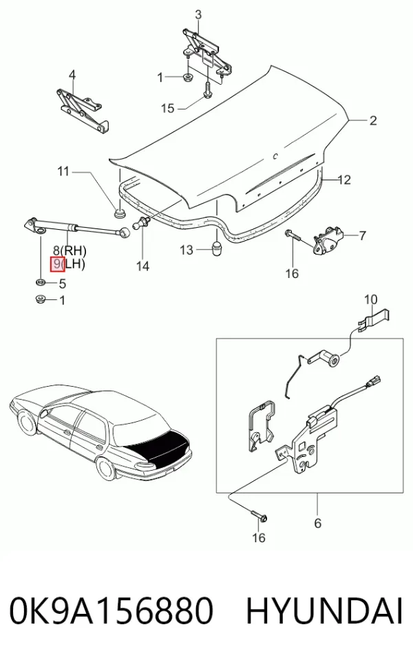 Амортизатор багажника 0K9A156880 Hyundai/Kia