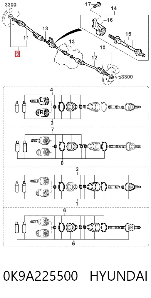 Правая полуось 0K9A225500 Hyundai/Kia