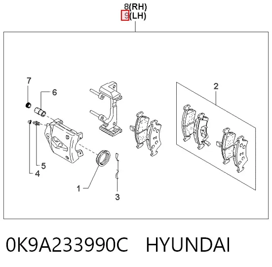 Суппорт тормозной передний левый 0K9A233990C Hyundai/Kia