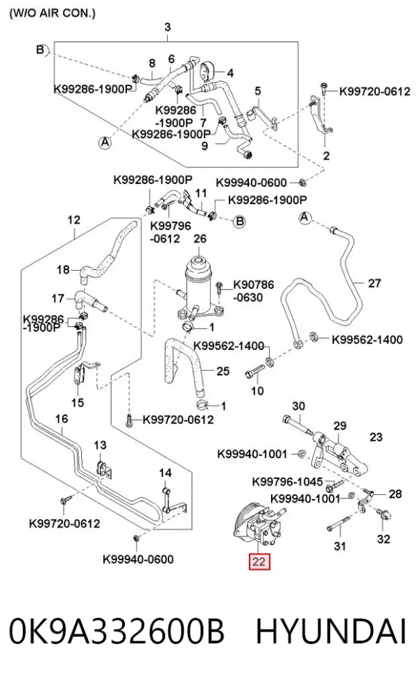 Насос ГУР 0K9A332600B Hyundai/Kia