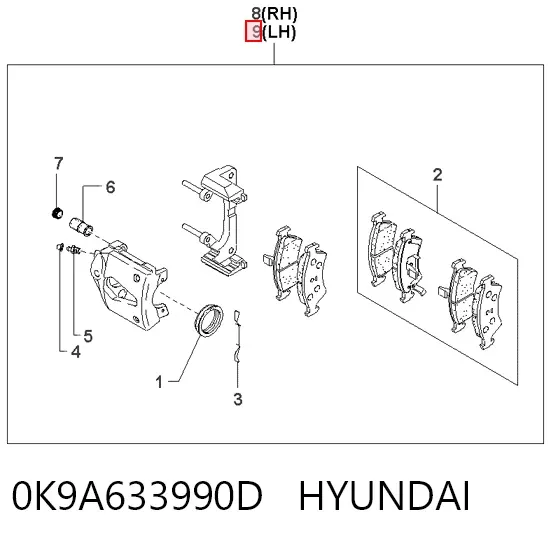 Суппорт тормозной передний левый 0K9A633990D Hyundai/Kia