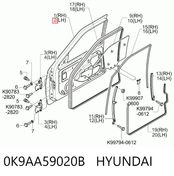Дверь передняя левая 0K9AA59020B Hyundai/Kia