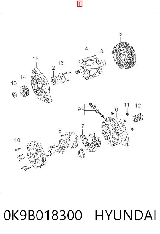 Генератор 0K9B018300 Hyundai/Kia