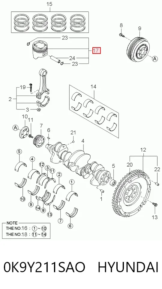 Поршень с пальцем без колец, STD 0K9Y211SAO Hyundai/Kia