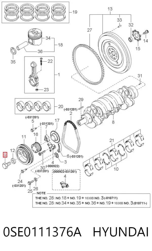 Болт шкива коленвала 0SE0111376A Hyundai/Kia