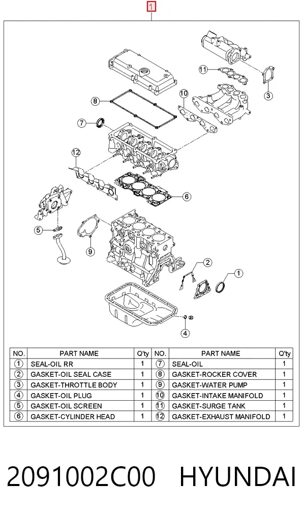 Комплект прокладок 2091002C00 Hyundai/Kia