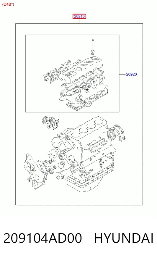 Комплект прокладок 209104AD00 Hyundai/Kia