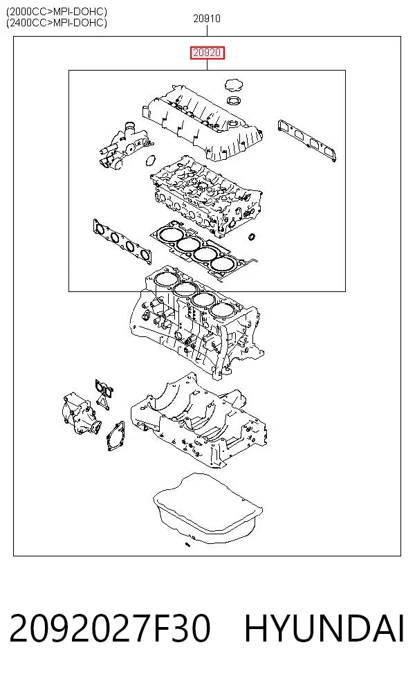 Верхний комплект прокладок двигателя 2092027F30 Hyundai/Kia