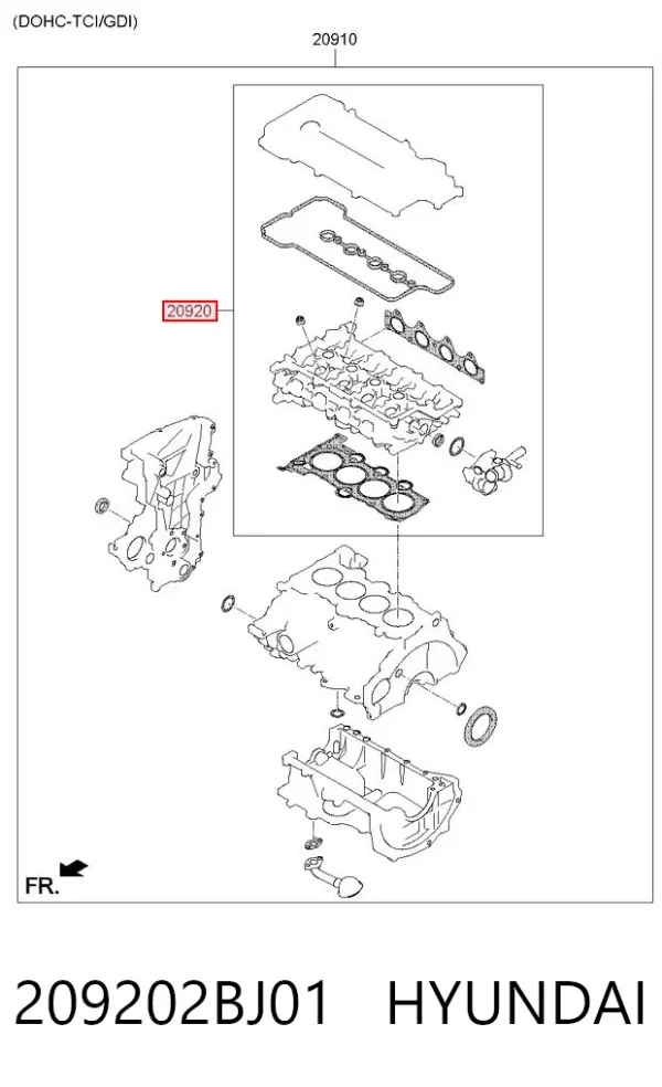 Верхний комплект прокладок двигателя 209202BJ01 Hyundai/Kia