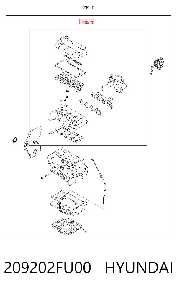 Верхний комплект прокладок двигателя 209202FU00 Hyundai/Kia