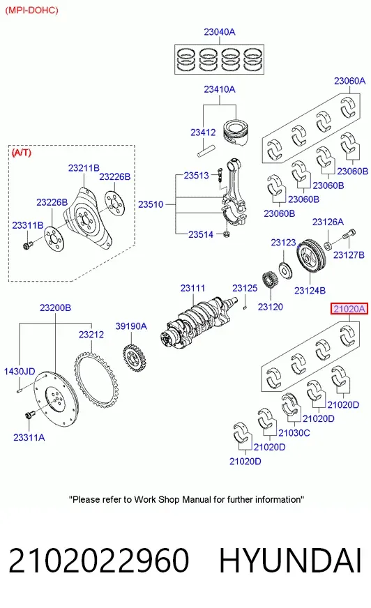 Вкладыши коленвала коренные, комплект, 1-й ремонт (+0,25) 2102022960 Hyundai/Kia