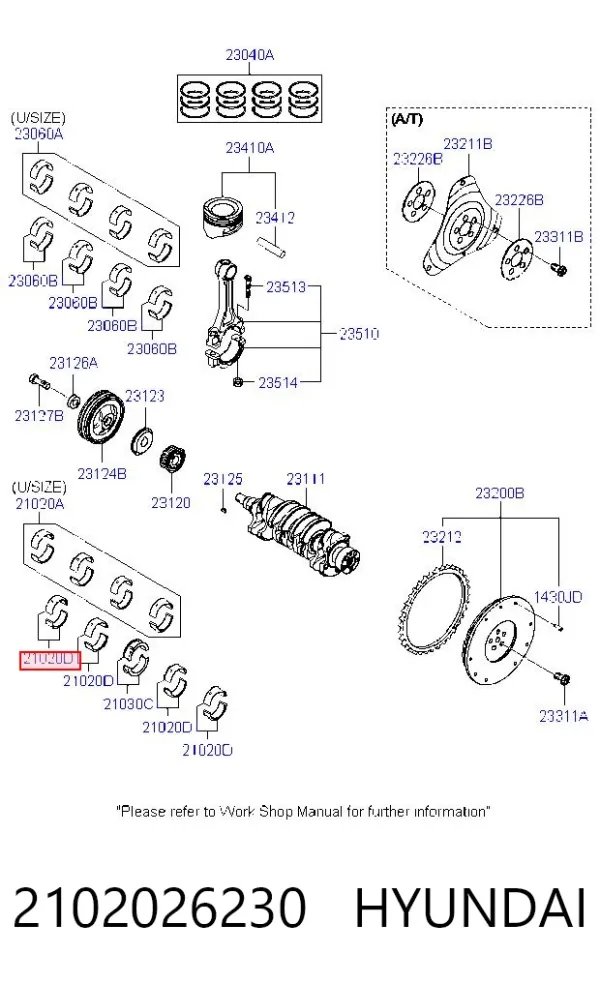 Вкладыши коленвала коренные, комплект, стандарт (STD) 2102026230 Hyundai/Kia