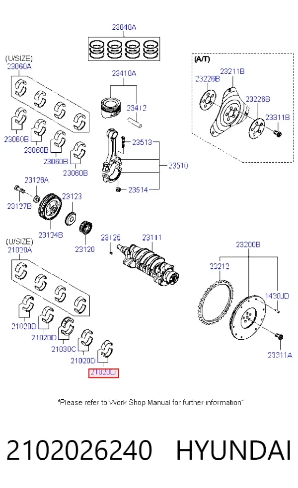Вкладыши коленвала коренные, комплект, стандарт (STD) 2102026240 Hyundai/Kia