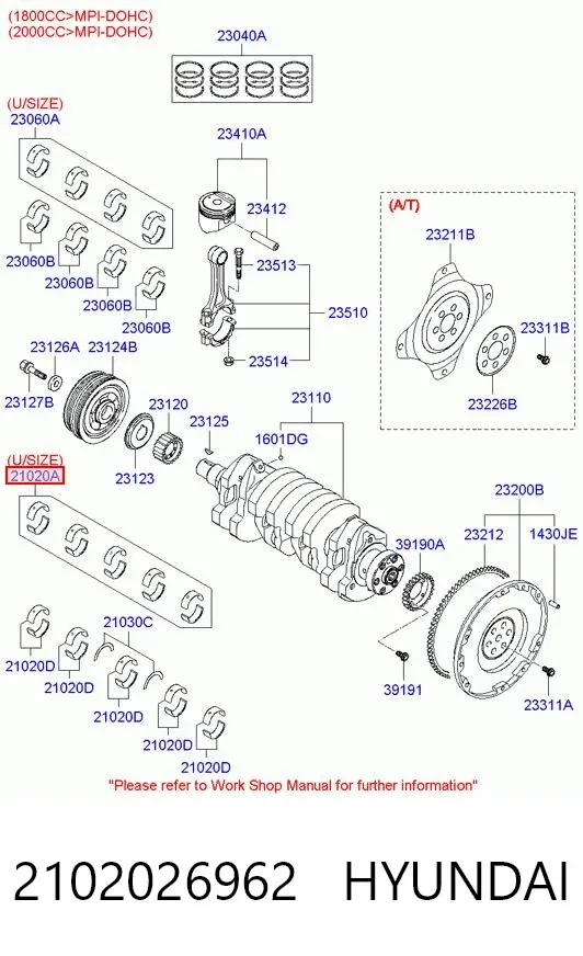 Вкладыши коленвала коренные, комплект, 2-й ремонт (+0,50) 2102026962 Hyundai/Kia