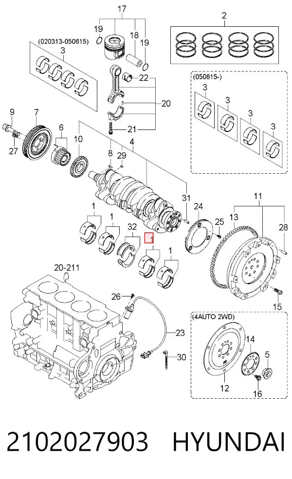 Вкладыши коленвала коренные, комплект, стандарт (STD) 2102027903 Hyundai/Kia
