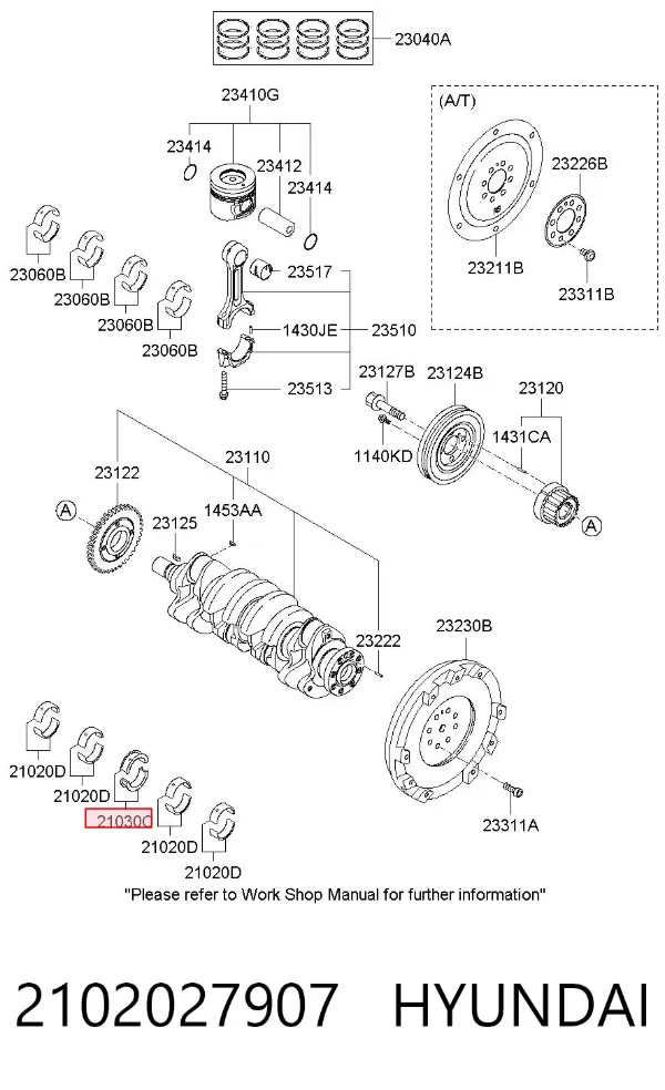 Вкладыши коленвала коренные, комплект, 2-й ремонт (+0,50) 2102027907 Hyundai/Kia
