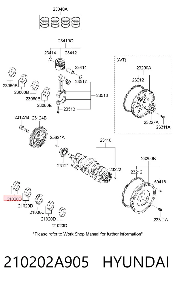 Вкладыши коленвала коренные, комплект, стандарт (STD) 210202A905 Hyundai/Kia