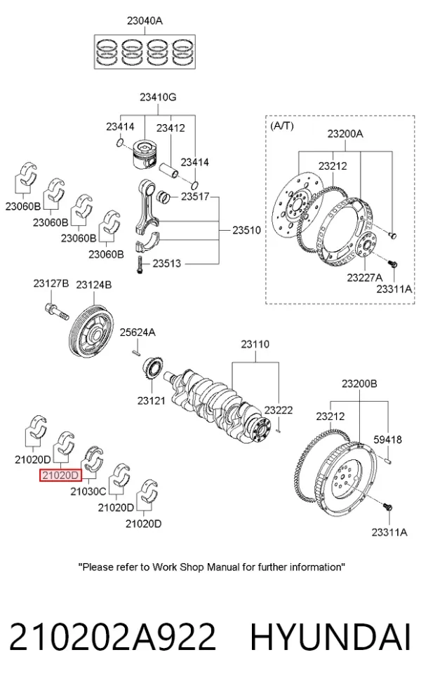Вкладыши коленвала коренные, комплект, стандарт (STD) 210202A922 Hyundai/Kia