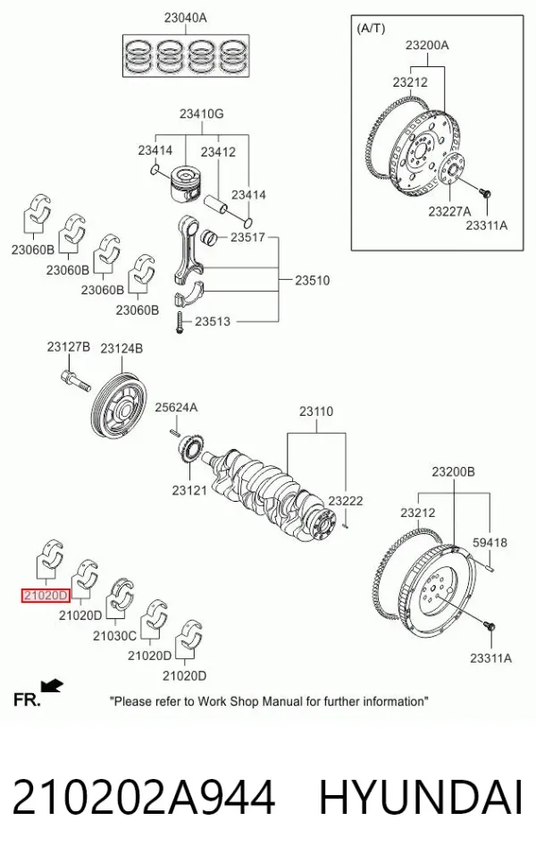 Вкладыши коленвала коренные, комплект, стандарт (STD) 210202A944 Hyundai/Kia