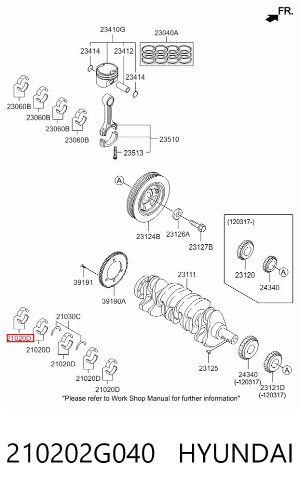 Вкладыши коленвала коренные, комплект, стандарт (STD) 210202G040 Hyundai/Kia
