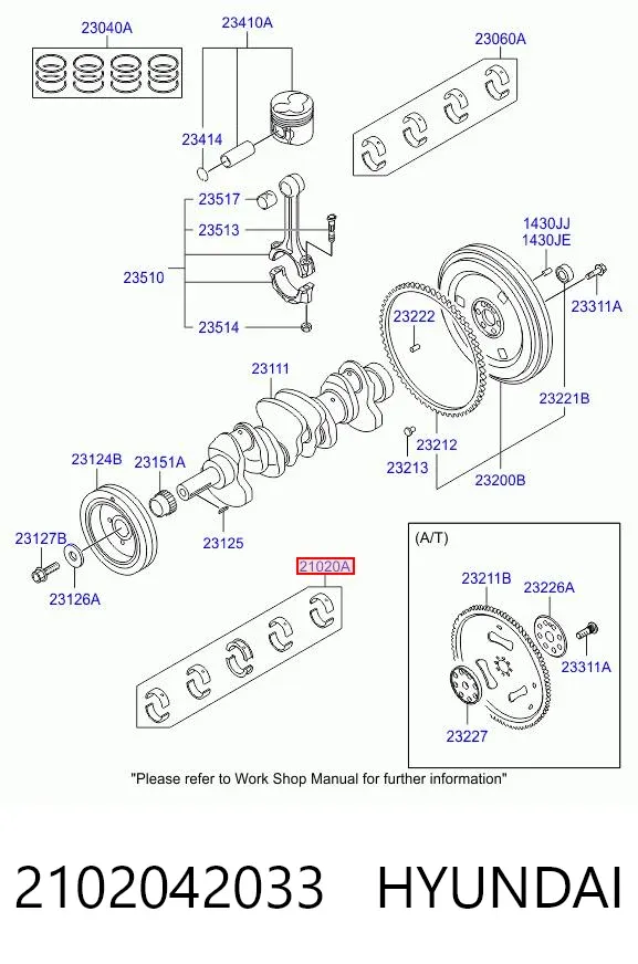 Вкладыши коленвала коренные, комплект, стандарт (STD) 2102042033 Hyundai/Kia