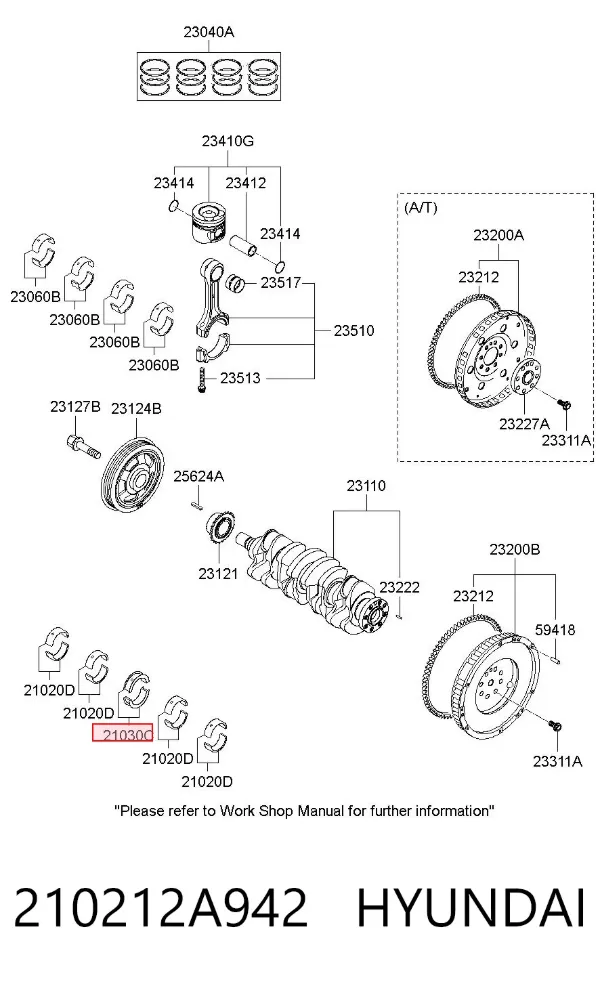 Вкладыши коленвала коренные, комплект, стандарт (STD) 210212A942 Hyundai/Kia