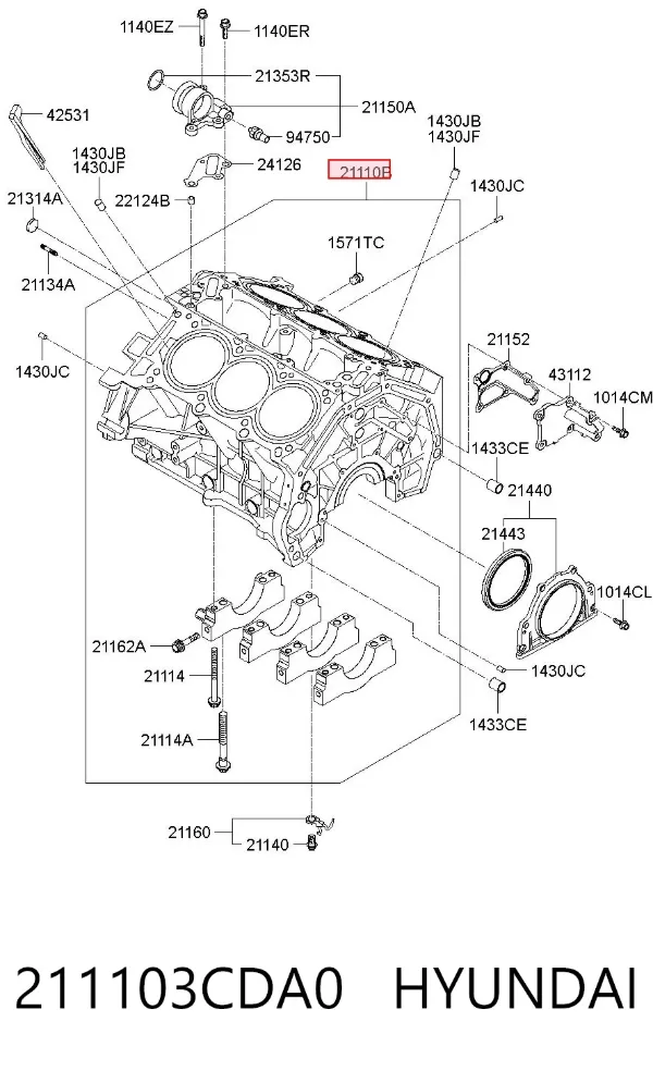 Блок цилиндров двигателя 211103CDA0 Hyundai/Kia