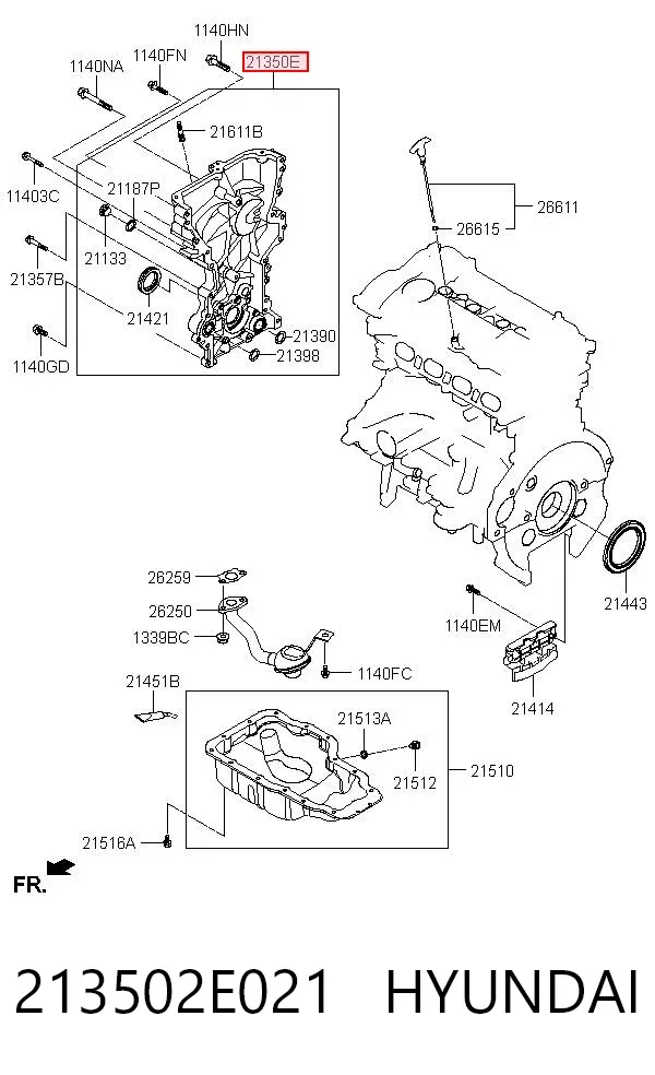 Нижняя защита ремня ГРМ 213502E021 Hyundai/Kia