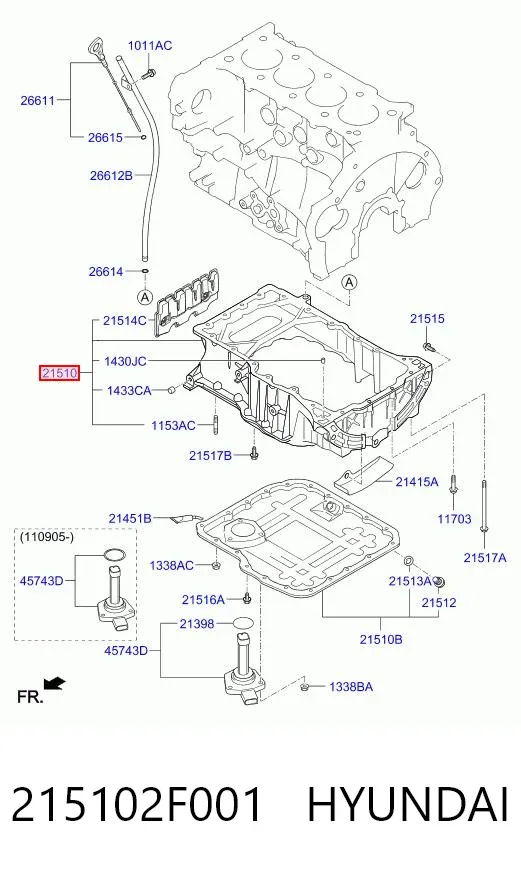 Поддон масляный картера двигателя, верхняя часть 215102F001 Hyundai/Kia