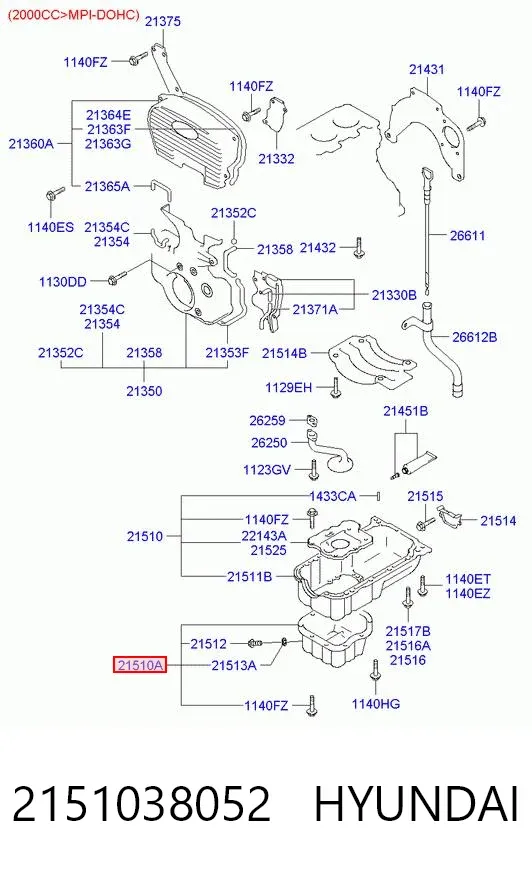 Поддон масляный картера двигателя, нижняя часть 2151038052 Hyundai/Kia