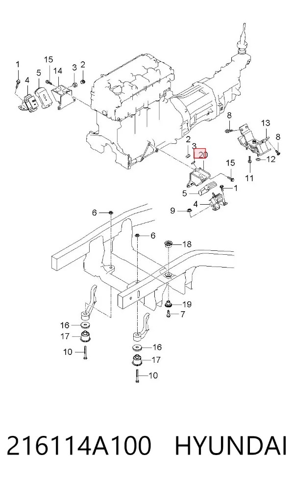 Кронштейн подушки (опоры) двигателя левой 216114A100 Hyundai/Kia