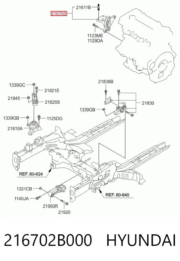 Кронштейн подушки (опоры) двигателя правой 216702B000 Hyundai/Kia