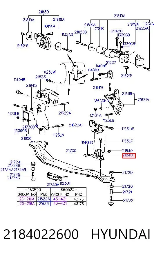 Передняя опора двигателя 2184022600 Hyundai/Kia