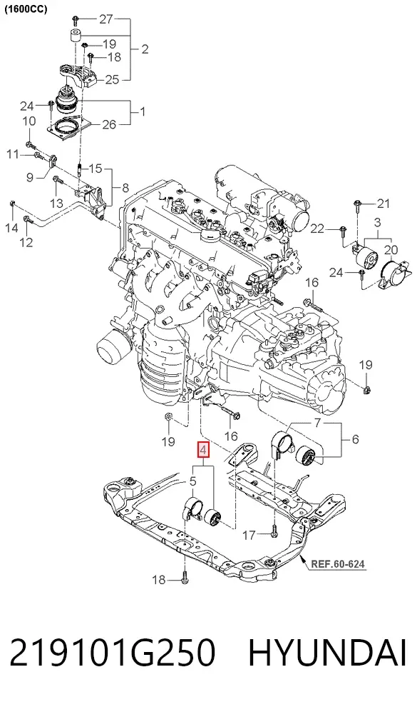 Подушка (опора) двигателя левая передняя 219101G250 Hyundai/Kia