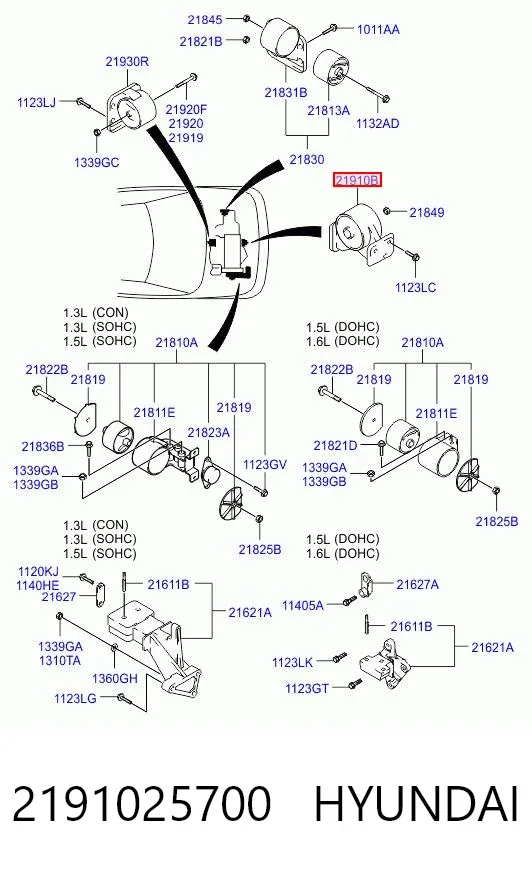 Передняя опора двигателя 2191025700 Hyundai/Kia