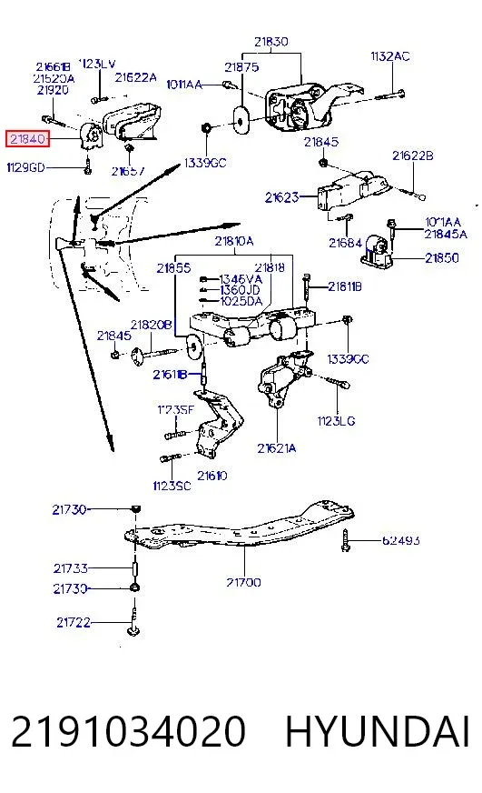 Передняя опора двигателя 2191034020 Hyundai/Kia
