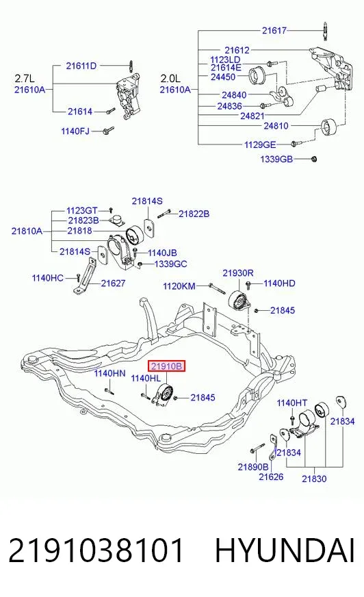 Передняя опора двигателя 2191038101 Hyundai/Kia
