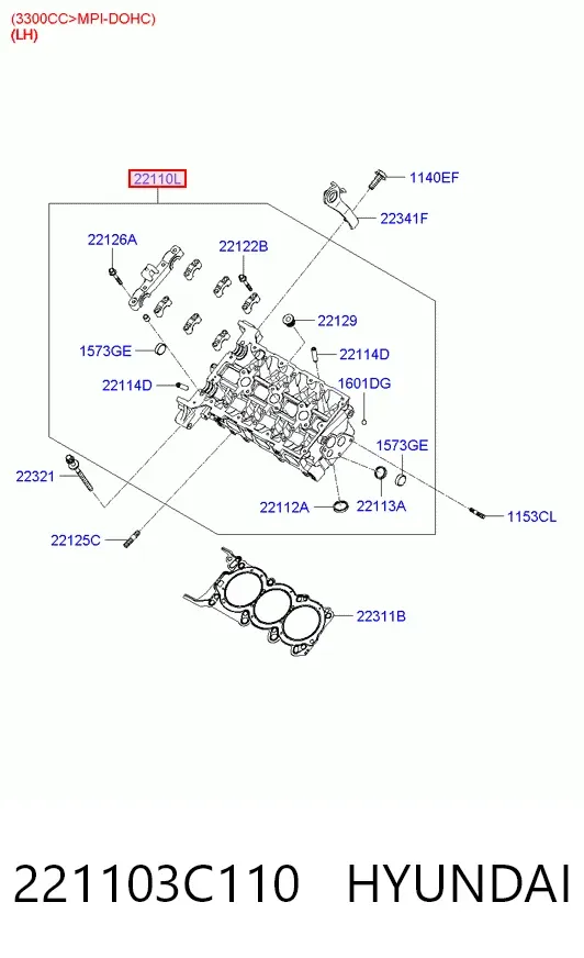 Головка блока цилиндров (ГБЦ) левая 221103C110 Hyundai/Kia