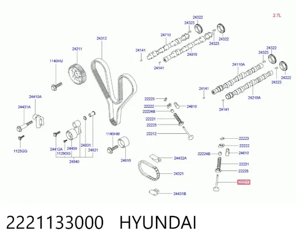 Впускной клапан 2221133000 Hyundai/Kia