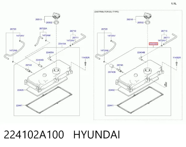 Клапанная крышка 224102A100 Hyundai/Kia