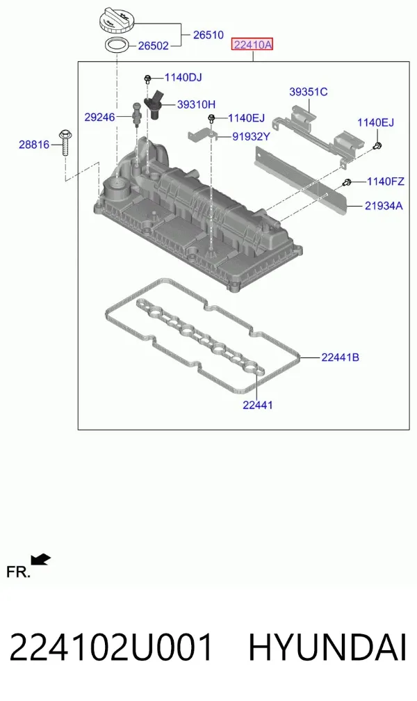 Клапанная крышка 224102U001 Hyundai/Kia