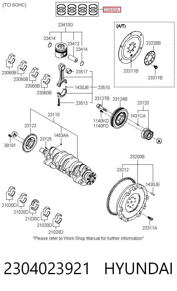 Кольца поршневые 2304023921 Hyundai/Kia
