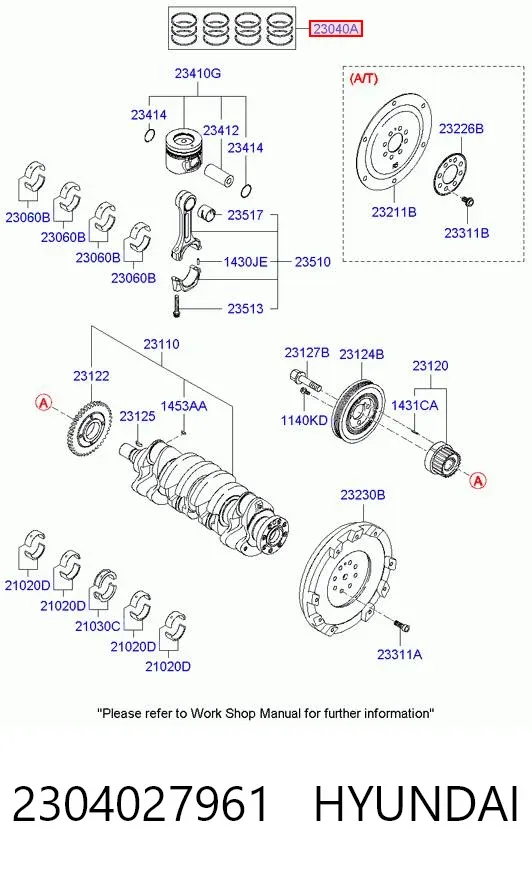 Кольца поршневые комплект на мотор, 1-й ремонт (+0,25) 2304027961 Hyundai/Kia