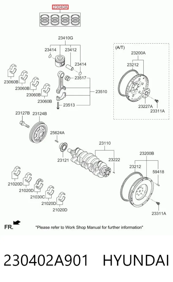 Кольца поршневые комплект на мотор, 1-й ремонт (+0,25) 230402A901 Hyundai/Kia