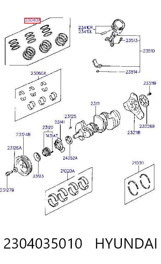 Кольца поршневые 2304035010 Hyundai/Kia