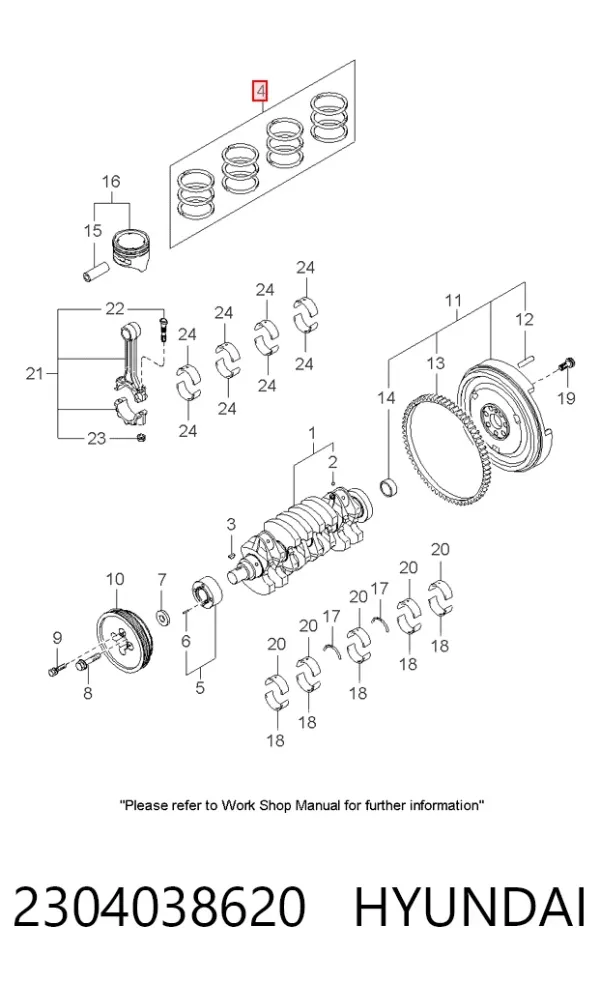 Кольца поршневые 2304038620 Hyundai/Kia