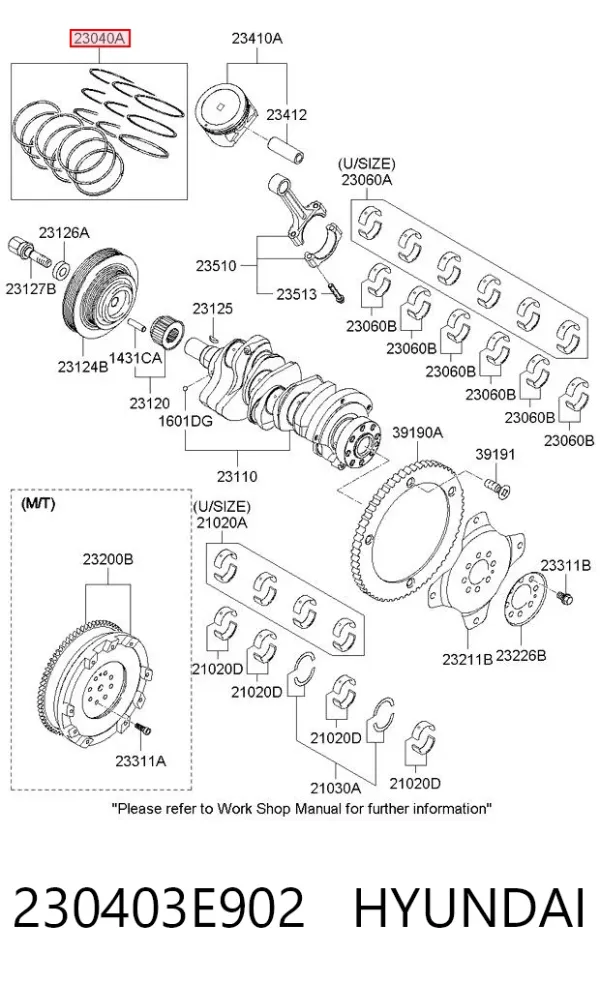 Кольца поршневые комплект на мотор, 2-й ремонт (+0,50) 230403E902 Hyundai/Kia